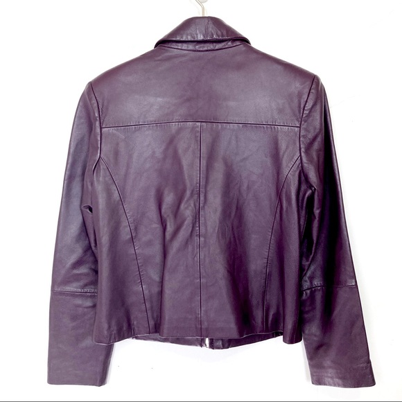Vintage y2k purple leather jacket plum short cropped minimalist chic fitted - Picture 6 of 15